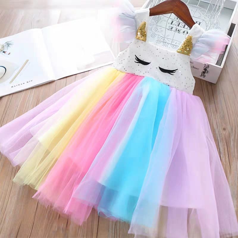 Girls Rainbow Unicorn Frock