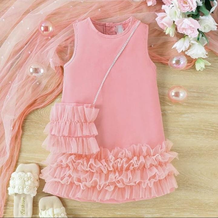 Girls Sleeveless Dress With Bag